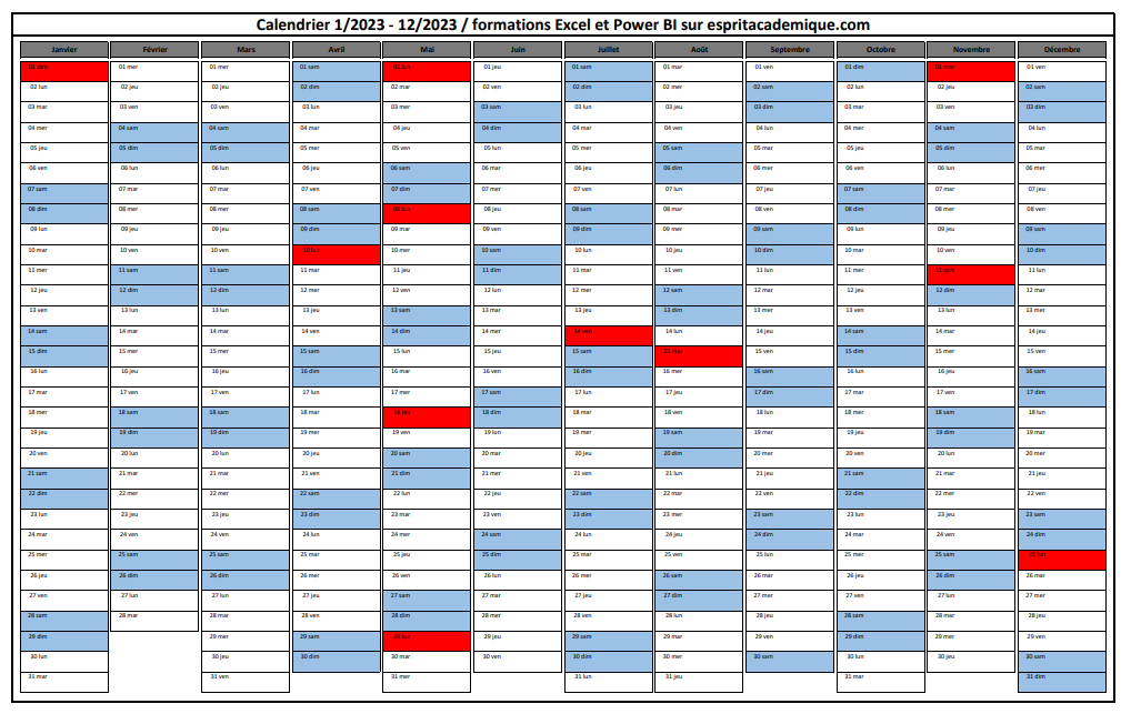 Calendrier mensuel : modèle gratuit sous Excel, PDF