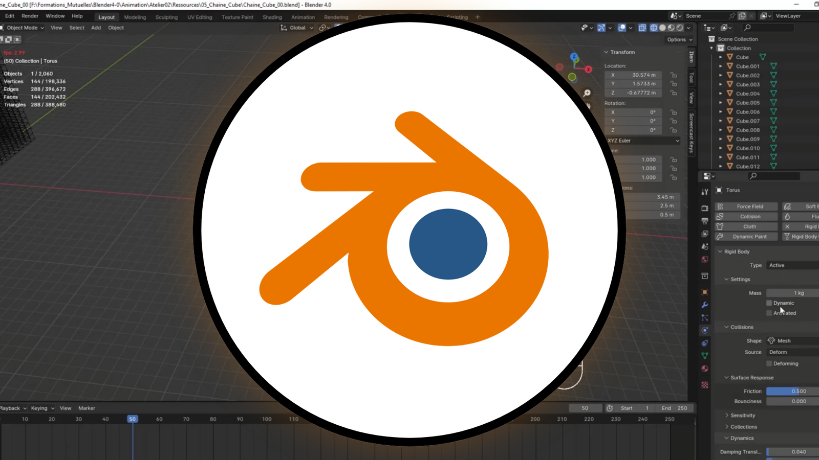Animation 3D Blender : apprendre les simulations physiques et rigid body